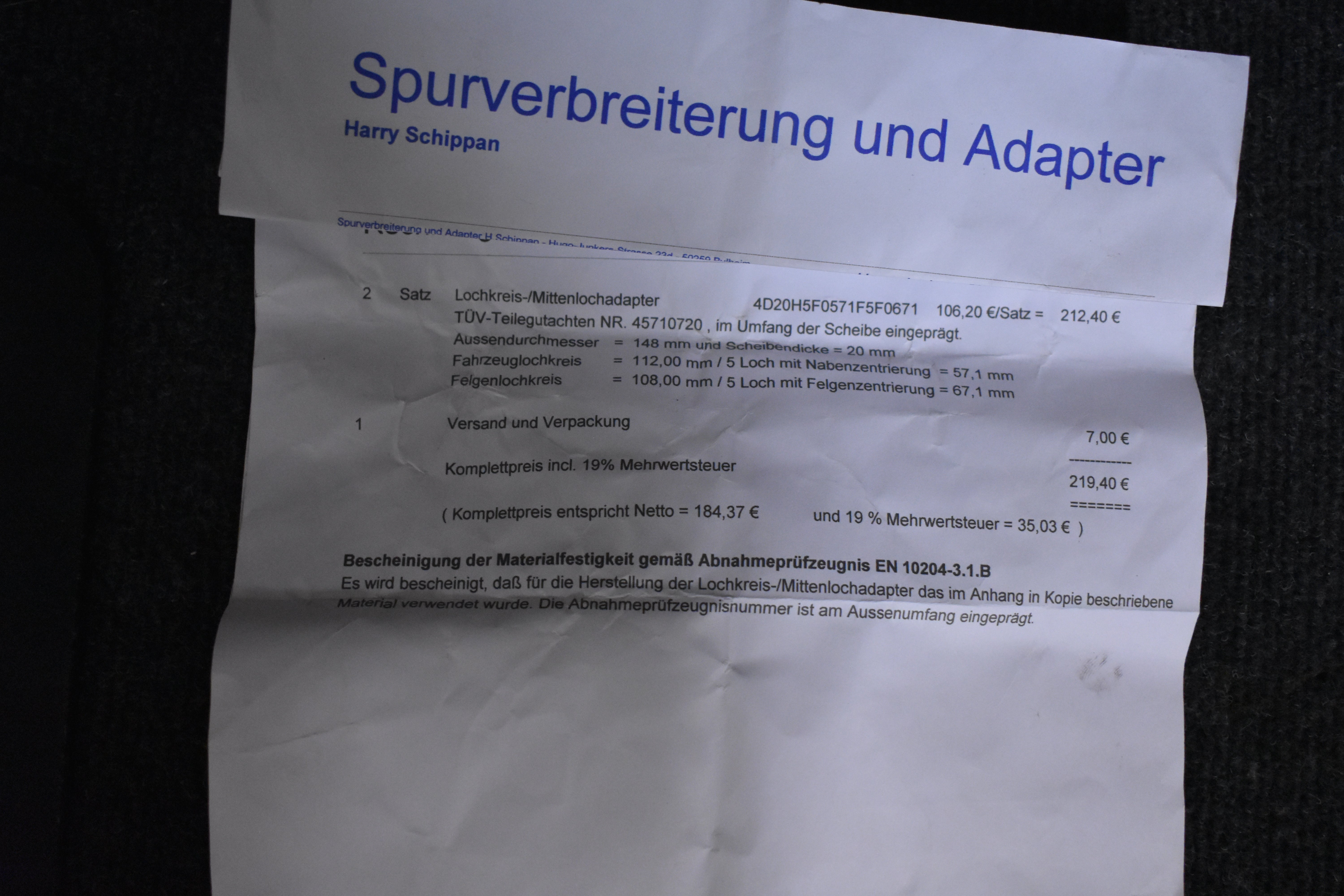 Spurverbreiterung Set Scheibendicke 20mm